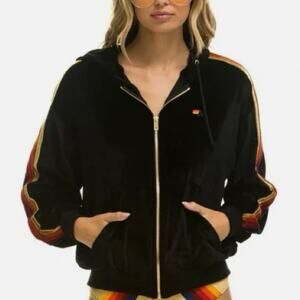 Aviator Nation Classic Velvet Black Zip Up Hoodie Jacket